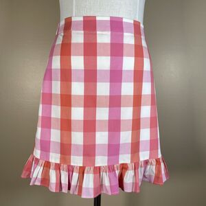 J Crew Skirt Womens SZ 8 Pink Plaid Ruffles Gingham Ruffle Easter EUC LIned